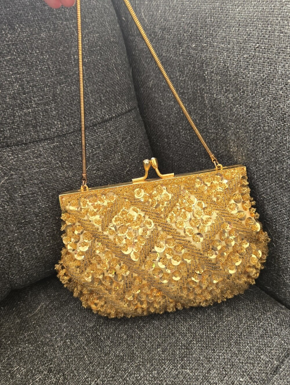 Vintage 1960s Goldco Hand Beaded Sequin Evening Bag Clutch | Made in Hong Kong